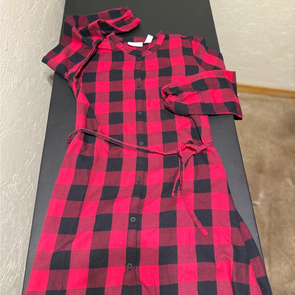 Place Red and Black Button-Up Buffalo Check Dress or Leggings Top Girls 16